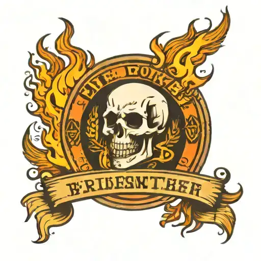Round Frame With Fire And Skull Inside With Banner At The Bottom