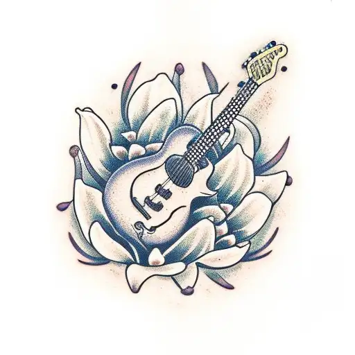 A Frog Playing A Guitar In A Field Of Lilies