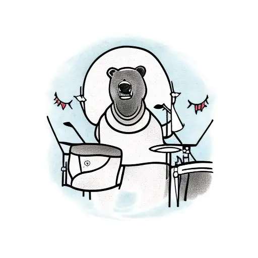Bear Wearing Hat And Playing Drums