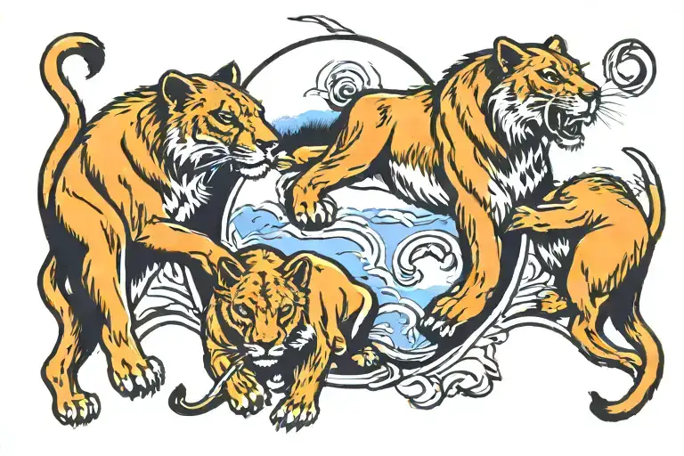 Lioness Protecting Her Cubs Full Moon