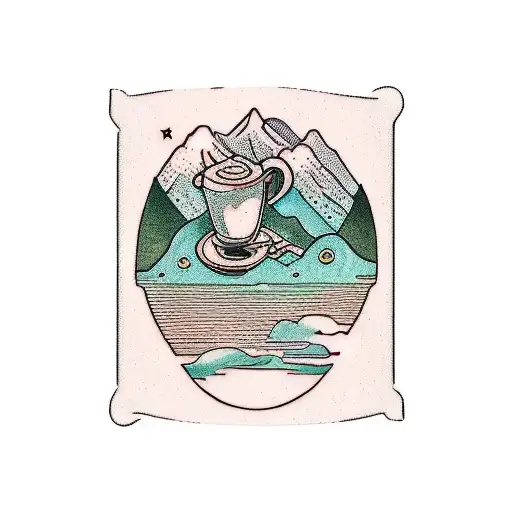 A Coffee Mug Surrounded By Lush Green Mountains