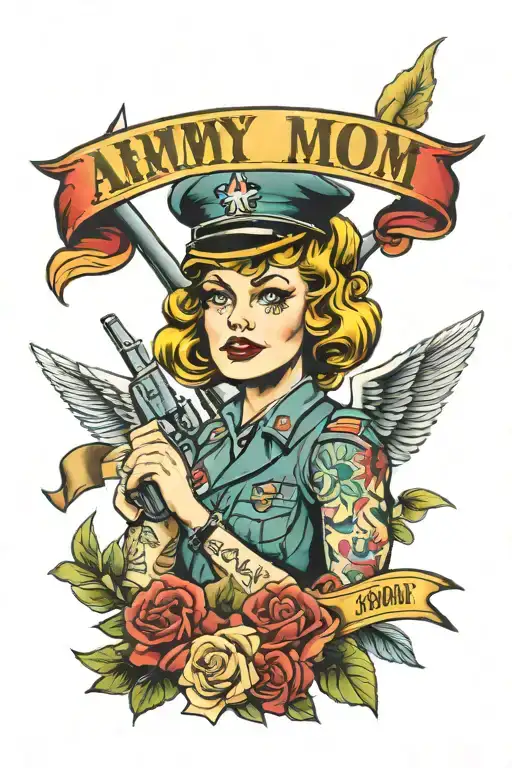 Army Mom Tattoo Design Featuring