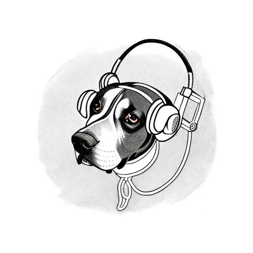 A Blackwork Tattoo Of A Dog Wearing Headphones And Djing At A Rave