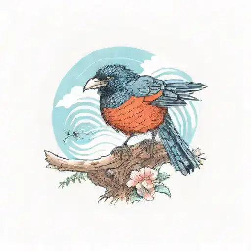 Incorporate A Traditional Japanese-style Background With A Greater Coucal As The Focal Point