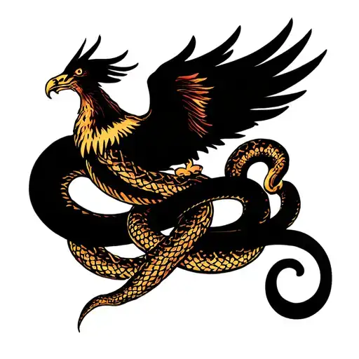 Phoenix And Snake Intertwined