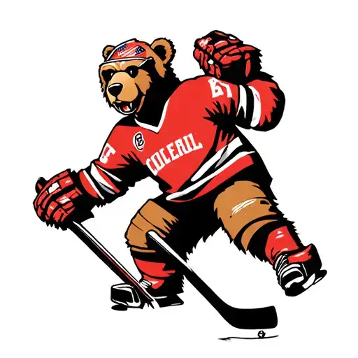 Hockey Playing Bear Goalie Making A Save