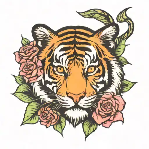 Tiger With Roses