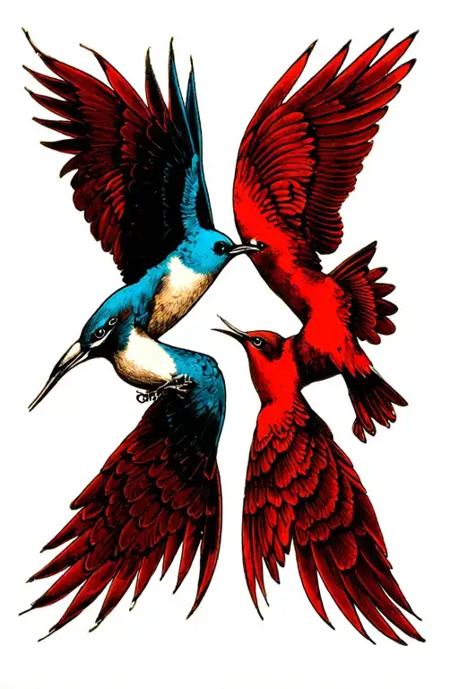 Gothic Swallows Facing Each Other