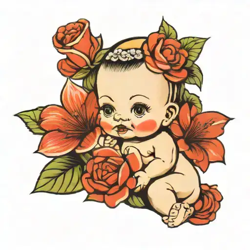 Kewpie Baby With Flower On Head
