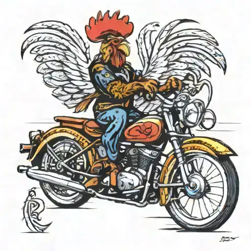 Rooster Man Rides A Motorcycle With His Rooster Man Friends