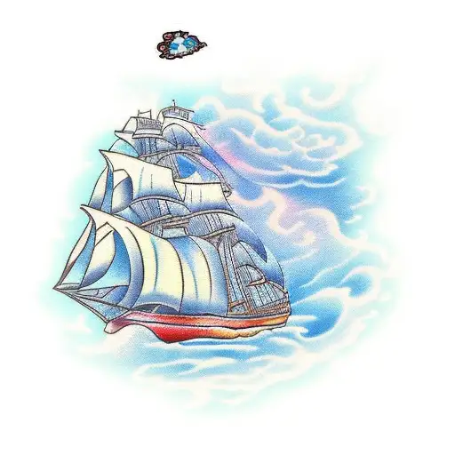 Slipper Ship With Blue Cloud Background