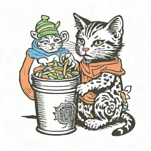 Cat Eating From Trash Can