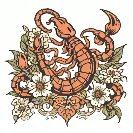 Scorpio And Flowers Intertwined