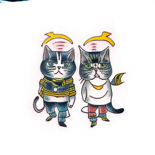 Two Persons Walking With A Cat