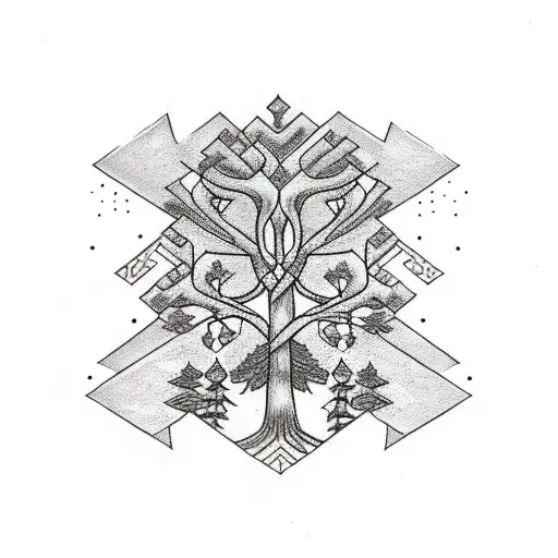 Sketch A Tree With Intricate Nordic Patterns Intertwined In Its Branches
