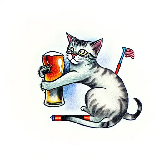 Cat With Beer And Cigarette