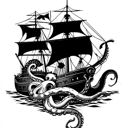 Octopus Wrapped Around A Ship