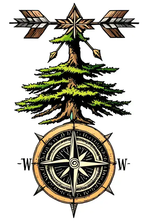 Scandinavian Compass With Tree And Arrows Forming
