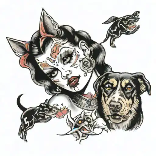 Hot Girl With 2 Evil Dogs Face