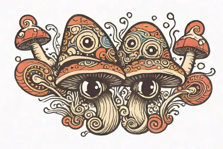 Psychedelic Abstract Mushrooms With Eyes Looking