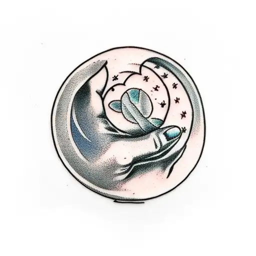 Women Hand Holding Half Moon Clouds