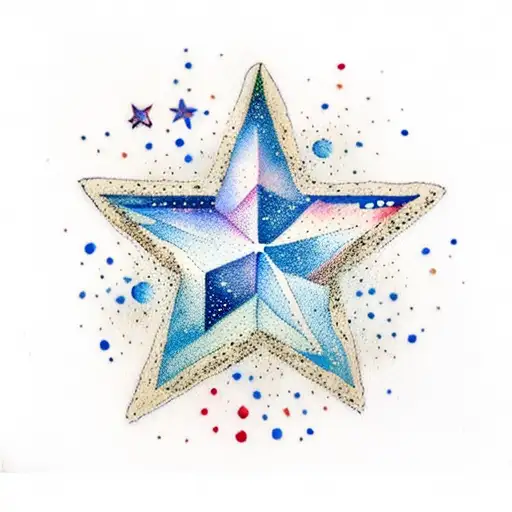 A Watercolor Painting Of A Star-filled Sky Reflected In A Calm Lake