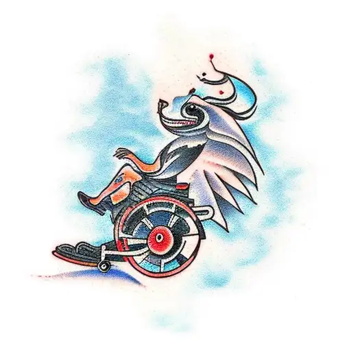 A Traditional Style Tattoo Featuring A Wheelchair Symbolizing Strength And Resilience