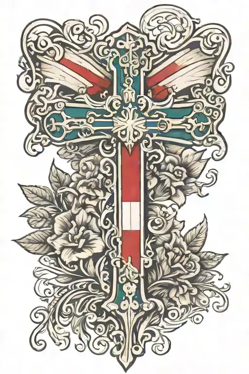 Cross With Italian Flag Hanging On It For A Remembrance Of A Mother For A Son