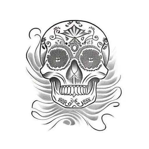 Mexican Skull Right Side With Swirl