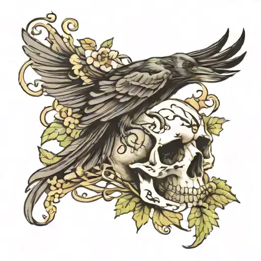 Raven Skull With Vine Wrapped
