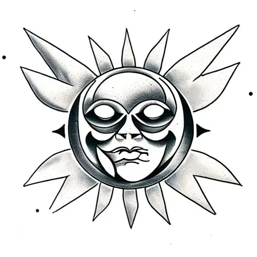 Moon With Sad Face In Black And White