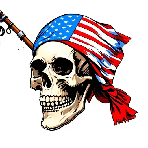 Skull With American Flag Bandana Fishing Pole