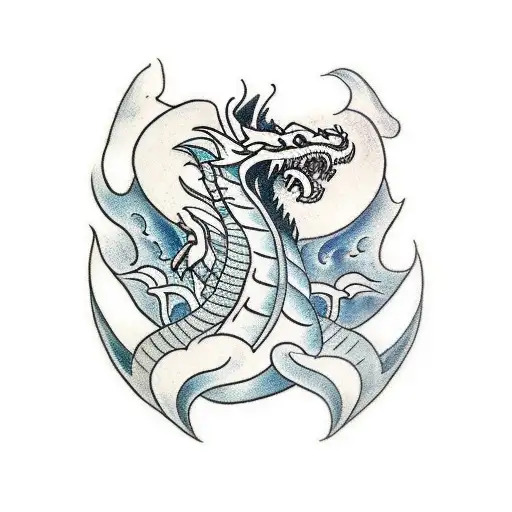 A Traditional-style Tattoo Of A Fierce Dragon In Battle