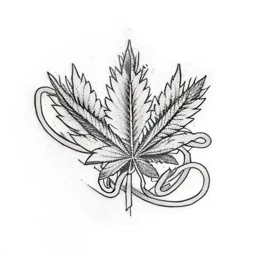 Traditional Style Tattoo Of A Marijuana Leaf Wearing Headphones