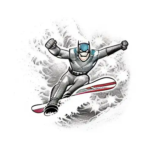 A Marvel-inspired Tattoo Of A Superhero Snowboarding Through Nature