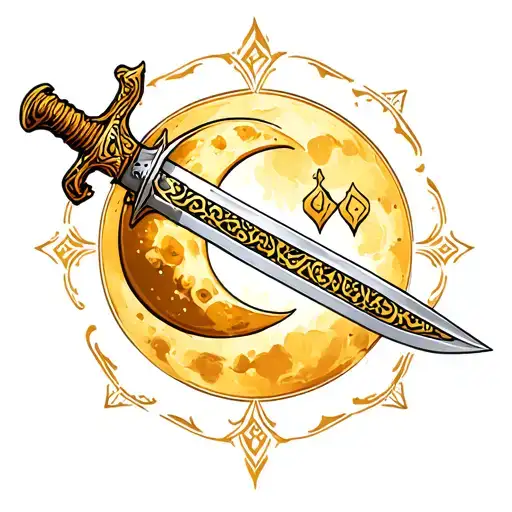 Islamic Moon And Medieval Islamic Sword