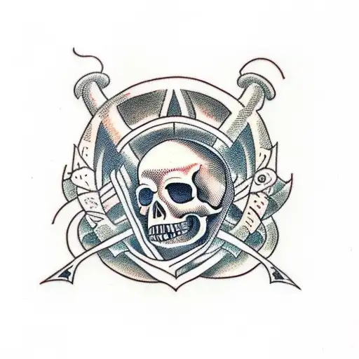 Traditional Tattoo Design Featuring A Skull And Dagger