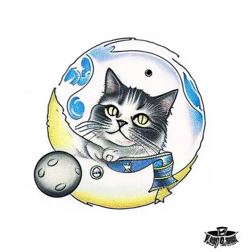 Black Cat Playing With A Ball That Is A Moon