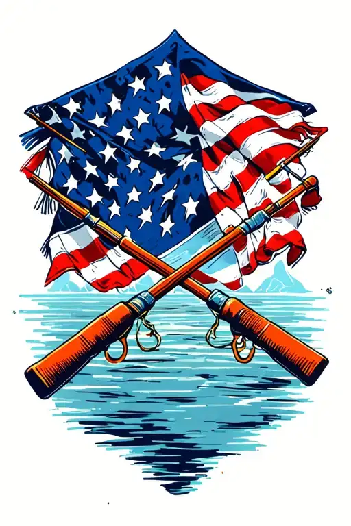 American Flag Bandana With Fishing Poles Crossed