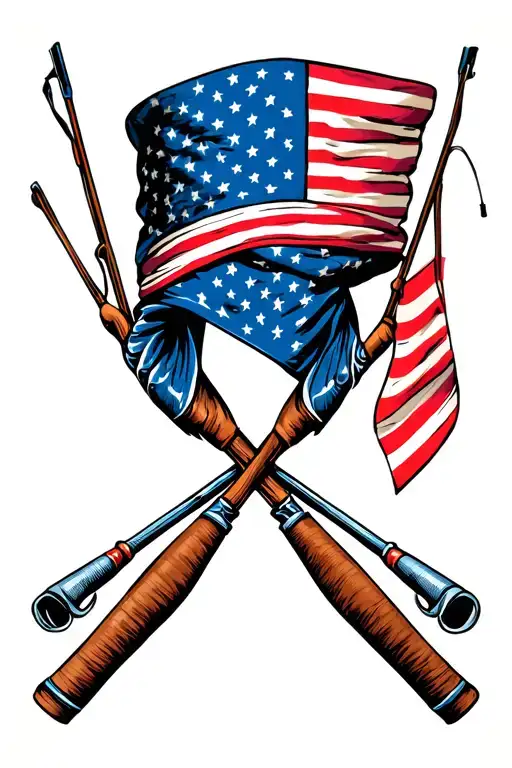 American Flag Bandana With Fishing Poles Crossed