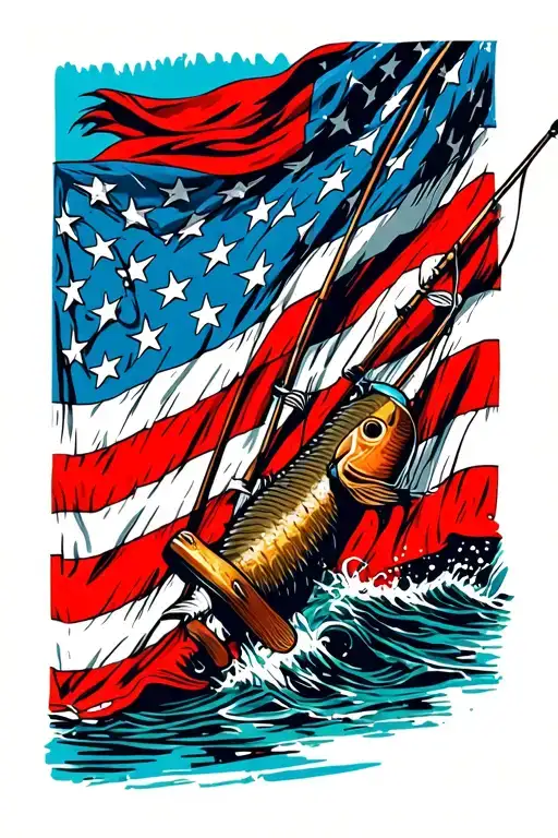 American Flag Bandana With Fishing Poles