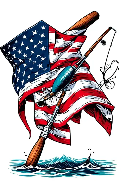 American Flag Bandana With Fishing Poles