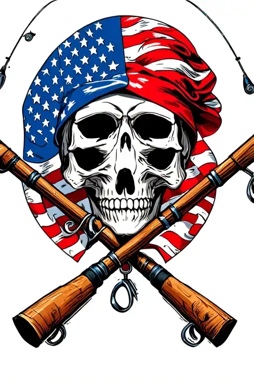 Skull American Flag Bandana With Fishing Poles Crossed
