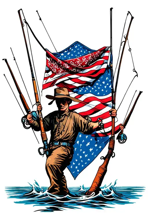 American Flag Bandana With Fishing Poles