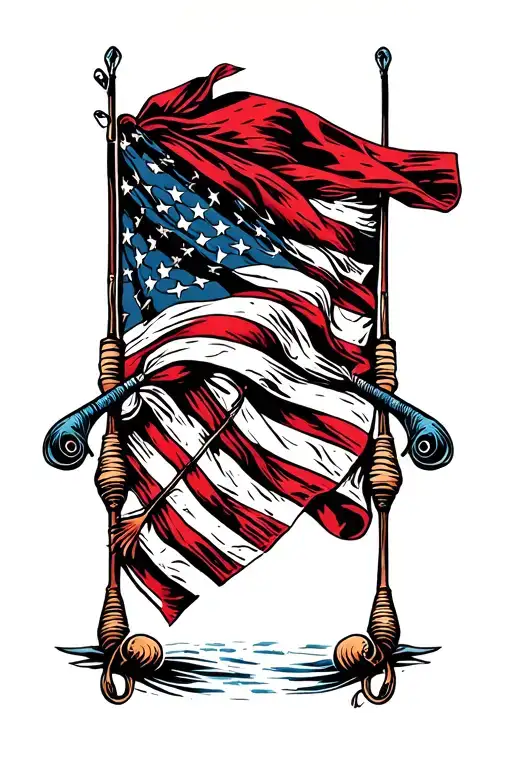 American Flag Bandana With Fishing Poles