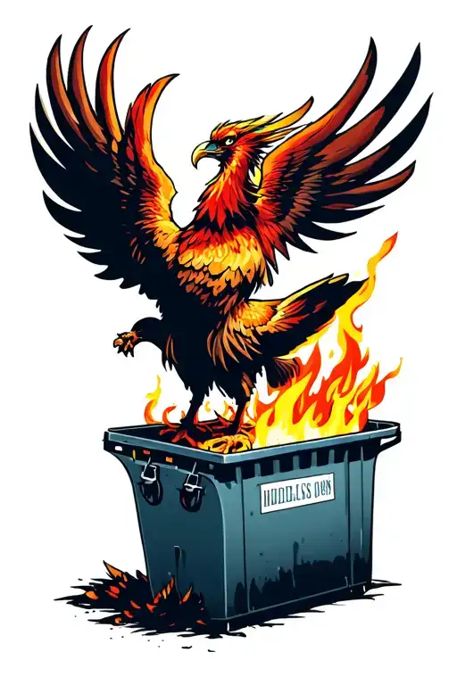 Comical Phoenix Rising From Dumpster Fire Rising