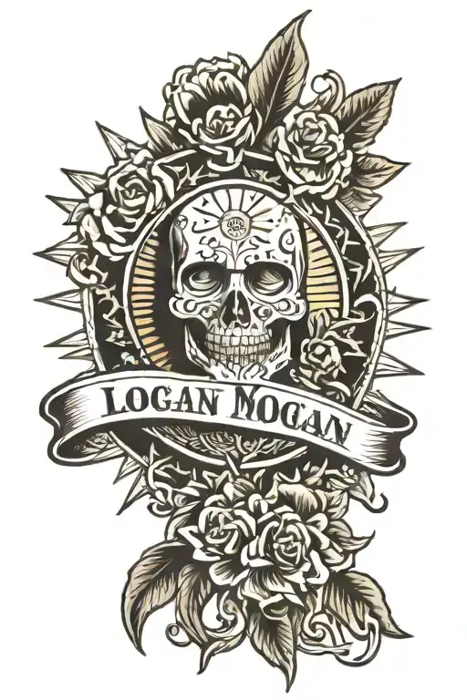 First Name Logan With Sun Next To It With A Necklace Of