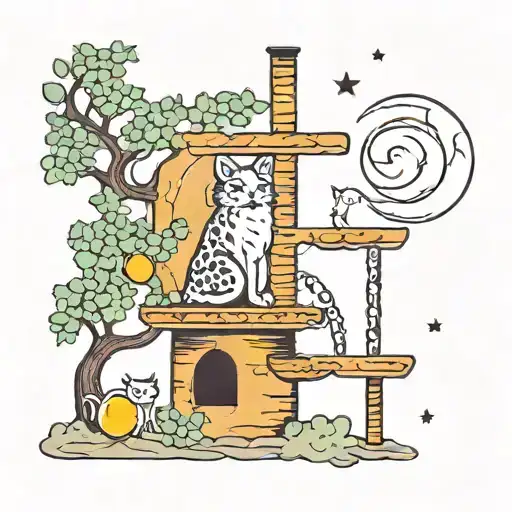 Cat Tree And Moon