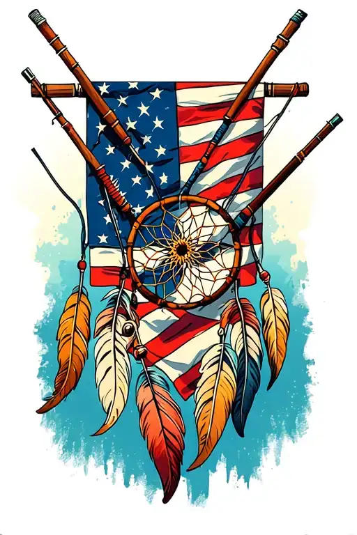 American Flag Bandana With Fishing Poles And A Dream Catcher