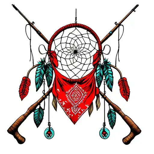 Red Bandana Fishing Poles Dream Catcher